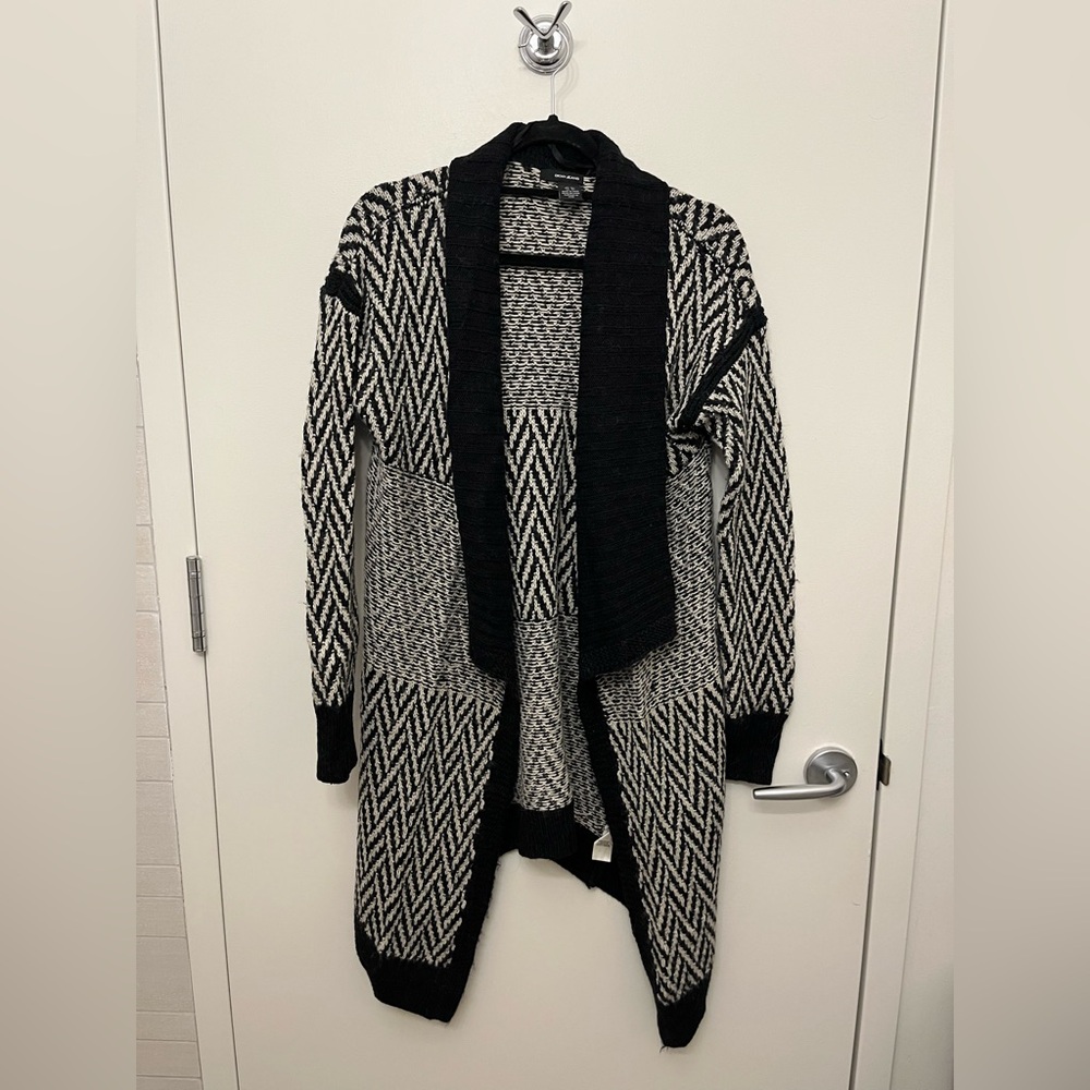 Dkny Black and White Herringbone Cardigan Sweater